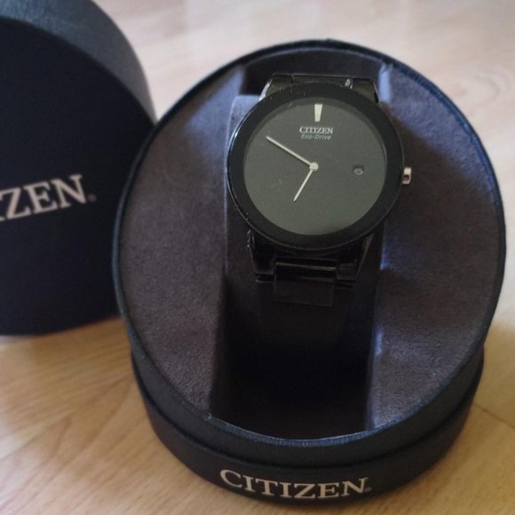 COPY - Citizens Axiom Eco Drive Black Leather Strap Men's Watch - Picture 1 of 2